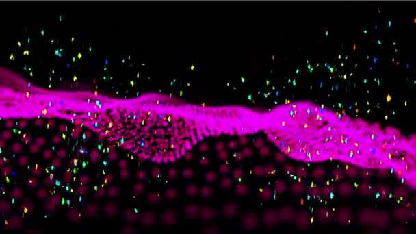 Digitale Animatie Van Kleurrijke Confetti Vallen Roze Digitale Golven Tegen — Stockvideo