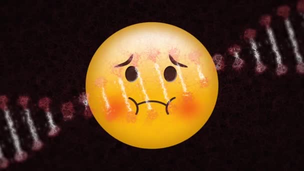 Animación Digital Estructura Del Adn Girando Sobre Emoji Cara Enferma — Vídeos de Stock