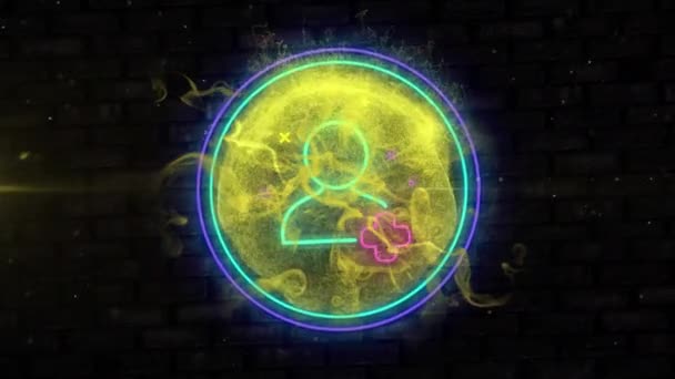 Animación Digital Ondas Digitales Amarillas Sobre Verde Neón Añadir Icono — Vídeo de stock