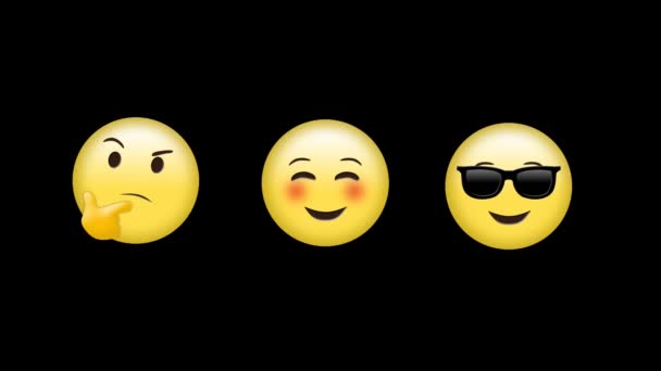 Animação Digital Pensamento Rubor Rosto Usando Óculos Sol Emojis Contra — Vídeo de Stock