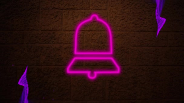 Digital Animation Purple Digital Waves Neon Pink Notification Icon Brick — стоковое видео