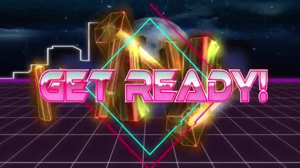 Digitale Animation Von Fertig Gemachtem Text Über Neon Banner Vor — Stockvideo