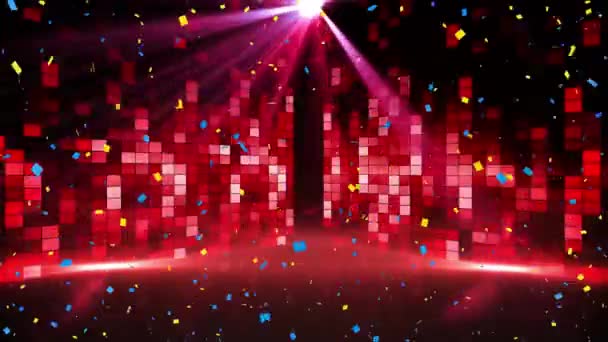 Animación Digital Confeti Cayendo Sobre Punto Luz Luces Rojas Discoteca — Vídeos de Stock