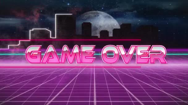 Digitale Animation Des Spiels Über Text Über Neon Banner Gegen — Stockvideo