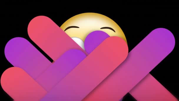 Animation Numérique Formes Violettes Abstraites Sur Emoji Visage Surpris Sur — Video