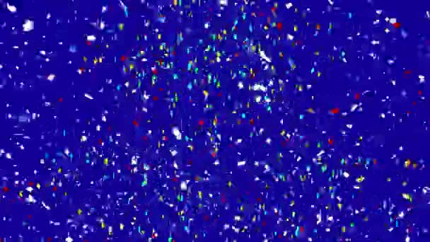 Animación Digital Confeti Colorido Cayendo Sobre Fondo Azul Tecnología Fondo — Vídeo de stock