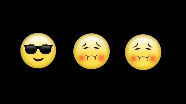 Animação Digital Doente Rosto Usando Óculos Sol Emojis Contra Fundo — Vídeo de Stock