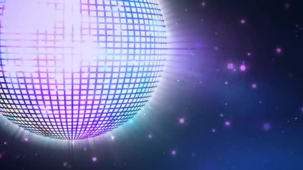 Digital Animation Shining Disco Ball Spinning Spots Light Purple Background — Stock Video