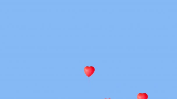 Animation Numérique Plusieurs Ballons Rouges Forme Cœur Flottant Sur Fond — Video