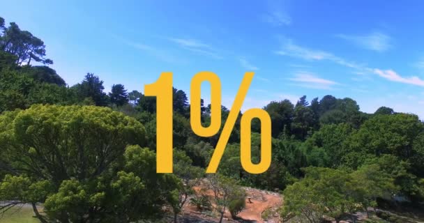 Porcentaje Creciente Frente Vista Aérea Del Bosque Cielo Azul Concepto — Vídeo de stock