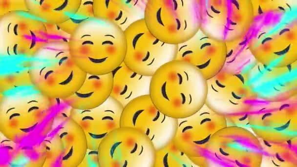 Colorful Digital Waves Multiple Blushing Face Emojis Static Effect Expression — Stock Video