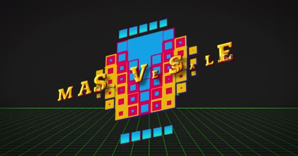 Animation Von Massivem Verkaufstext Über Quadrate Und Retro Gitterhintergrund Vintage — Stockvideo