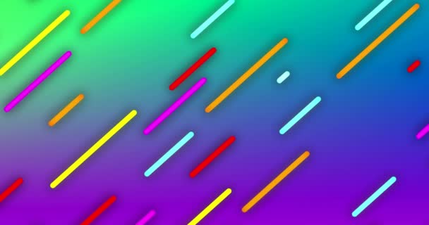 緑と紫の背景に斜めに動くカラフルな線のアニメーション — ストック動画