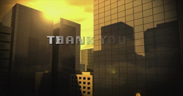 Animação Texto Agradecimento Sobre Paisagem Urbana Digital Vídeo Game Interface — Vídeo de Stock