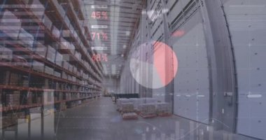 Boş bir depoda veri işleme animasyonu. küresel sevkiyat, dağıtım ve bağlantılar konsepti dijital olarak oluşturulmuş video.