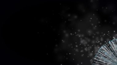 Siyah zemin üzerinde hareket eden beyaz ve mavi parçacıkların ışık yollu animasyonu. hareket ve bağlantı soyut arkaplan kavramı dijital olarak oluşturulmuş video.