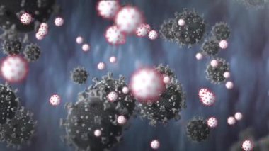 Siyah arkaplan üzerinde covid 19 virüs hücresinin animasyonu. küresel covid 19 salgın konsepti dijital olarak oluşturulmuş video.
