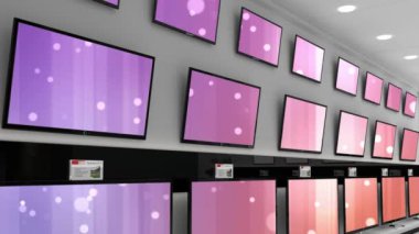 Satır sıra televizyon setlerinin animasyonu ve fotokopi alanı ile parlayan ekranlar. teknoloji ve iletişim konsepti dijital olarak oluşturulmuş video.