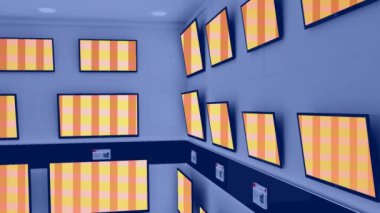 Diziler halinde dizilmiş televizyon dizilerinin animasyonları ekranlarda desenli. teknoloji ve iletişim konsepti dijital olarak oluşturulmuş video.