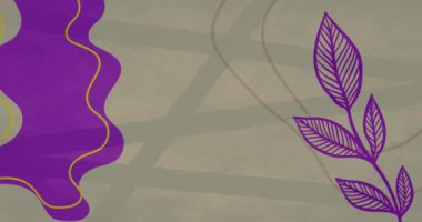 Metnin animasyonu, yüzde 20 indirimli, çiçek çemberi şeklinde, soyut mor şekilli ve yapraklı. perakende ve alışveriş iletişimi ve dijital arayüz kavramı, dijital olarak oluşturulmuş video.