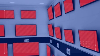 Diziler halinde dizilmiş televizyon dizilerinin animasyonları ekranlarda desenli. teknoloji ve iletişim konsepti dijital olarak oluşturulmuş video.