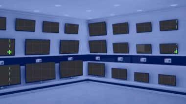 Diziler halinde dizilmiş televizyon dizilerinin animasyonları ekranlarda desenli. teknoloji ve iletişim konsepti dijital olarak oluşturulmuş video.