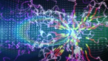 Dijital dalgalar üzerinde dönen insan beyni modeli ve siyah arka planda disko ışığı. tıbbi araştırma ve bilim teknolojisi kavramı