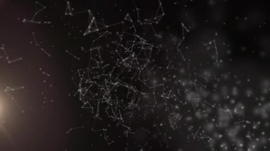 Siyah arkaplanda hareket eden beyaz bağlantı ağının animasyonu. hareket, bağlantı ve iletişim konsepti dijital olarak oluşturulmuş video.