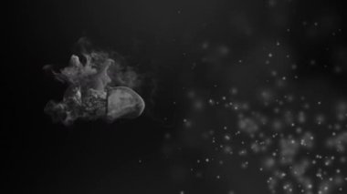 Siyah zemin üzerinde hareket eden beyaz parçacıkların ve dumanın animasyonu. hareket ve bağlantı soyut arkaplan kavramı dijital olarak oluşturulmuş video.
