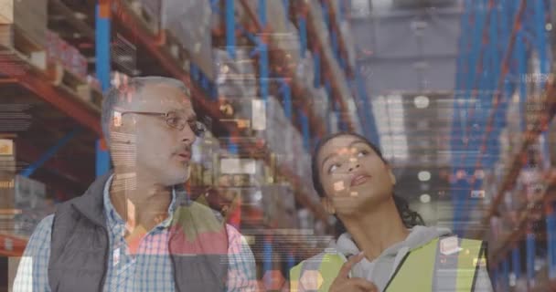 倉庫で働く人々に対するデータ処理のアニメーション 世界中の出荷 接続の概念デジタル生成ビデオ — ストック動画