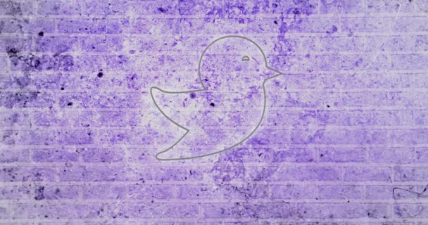 Анимация Мерцающей Неоновой Иконы Птицы Социальных Сетях Кирпичной Стене Социальные — стоковое видео