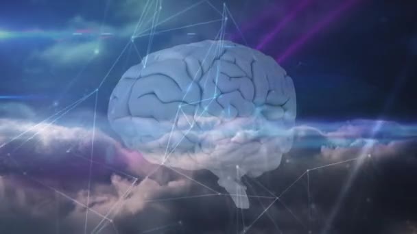 Animación Red Conexiones Través Del Cerebro Humano Girando Ciencia Global — Vídeos de Stock