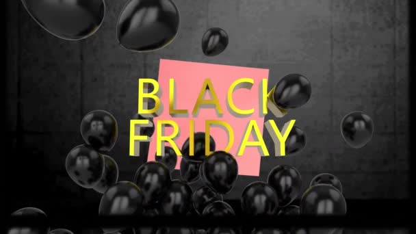 Animation Des Black Friday Textes Mit Schwebenden Schwarzen Ballons Einkaufs — Stockvideo