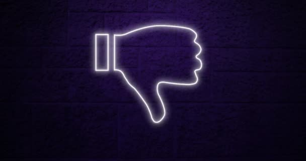 Animation Flickering Neon Social Media Thumb Icon Brick Wall Social — Stock Video