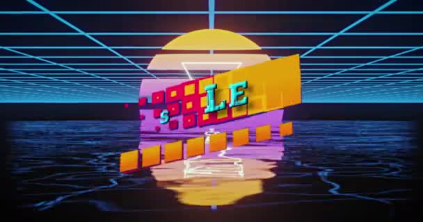 Animación Texto Venta Sobre Cuadrados Fondo Rejilla Retro Compras Vintage — Vídeos de Stock