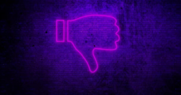 Animazione Tremolante Neon Social Media Pollice Giù Icona Sul Muro — Video Stock