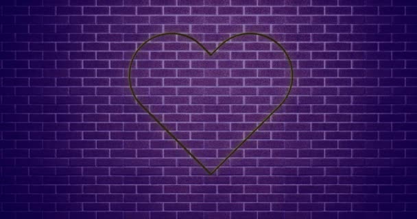 Animación Corazón Parpadeante Icono Las Redes Sociales Pared Ladrillo Púrpura — Vídeos de Stock