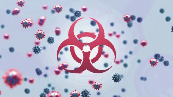 바이러스 세포와 생화학적 위험성 아이콘의 애니메이션 세계적으로 세계적 전염병 디지털 — 비디오