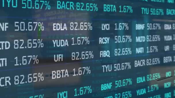 Animação Digital Mercado Ações Processamento Dados Estatísticos Contra Fundo Azul — Vídeo de Stock