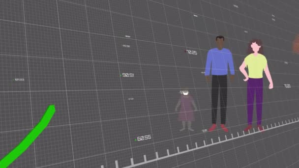 Animación Gráfico Sobre Procesamiento Datos Iconos Digitales Personas Global Covid — Vídeos de Stock