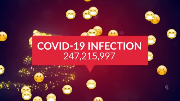 Covid Texto Infecção Emojis Rosto Caindo Contra Estrela Cadente Formando — Vídeo de Stock