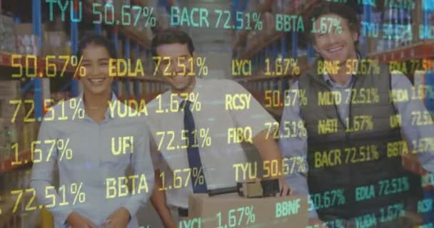 Animação Mercado Ações Sobre Pessoas Que Trabalham Armazém Conceito Global — Vídeo de Stock