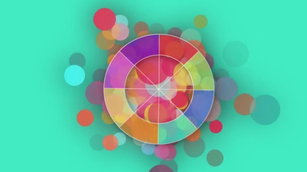 Animation Colourful Circular Scanner Bokeh Circles Light Floating Turquoise Background — Stock Video
