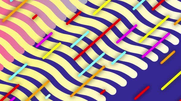 Animation Colourful Lines Moving Diagonally Wavy Stripes Purple Background — Stock Video