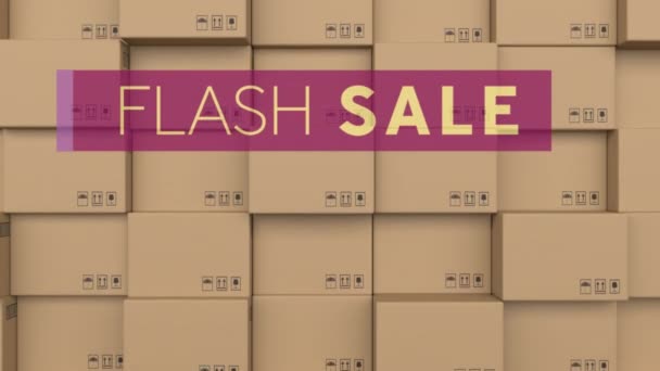 Animáció Flash Eladási Szöveget Egy Halom Kartondoboz Globális Online Értékesítési — Stock videók