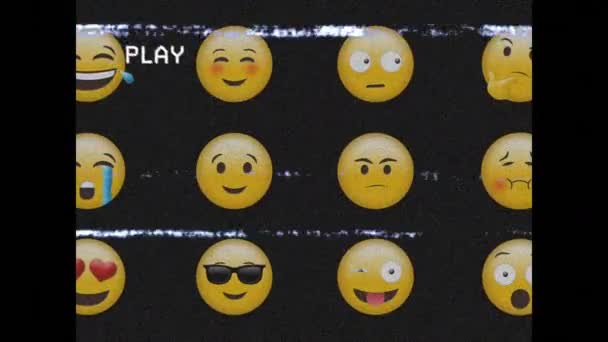 Animatie Van Play Interface Het Scherm Met Social Media Emoji — Stockvideo