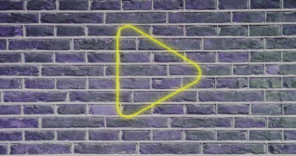 Animation Flickering Neon Social Media Play Icon Brick Wall Έννοια — Αρχείο Βίντεο
