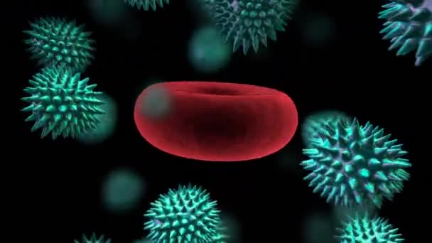 在黑色背景上漂浮的胶质19细胞的动画 全球联盟19大流行病概念数码视频 — 图库视频影像