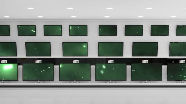 Animation Rows Television Sets Store Glowing Screens Copy Space Technology — Stock Video