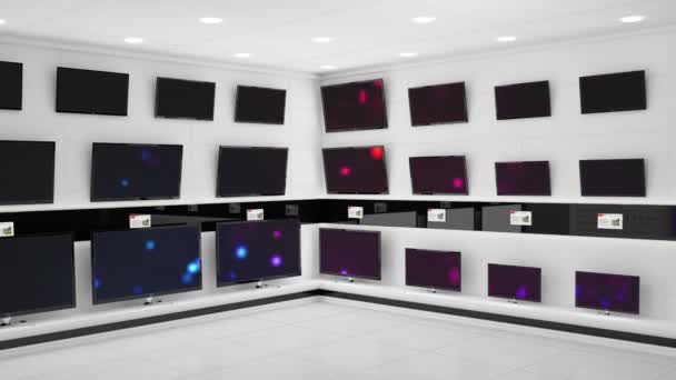 一排排的电视机在带有发光屏幕和复制空间的情况下进行动画制作 技术和通信概念数字生成的视频 — 图库视频影像